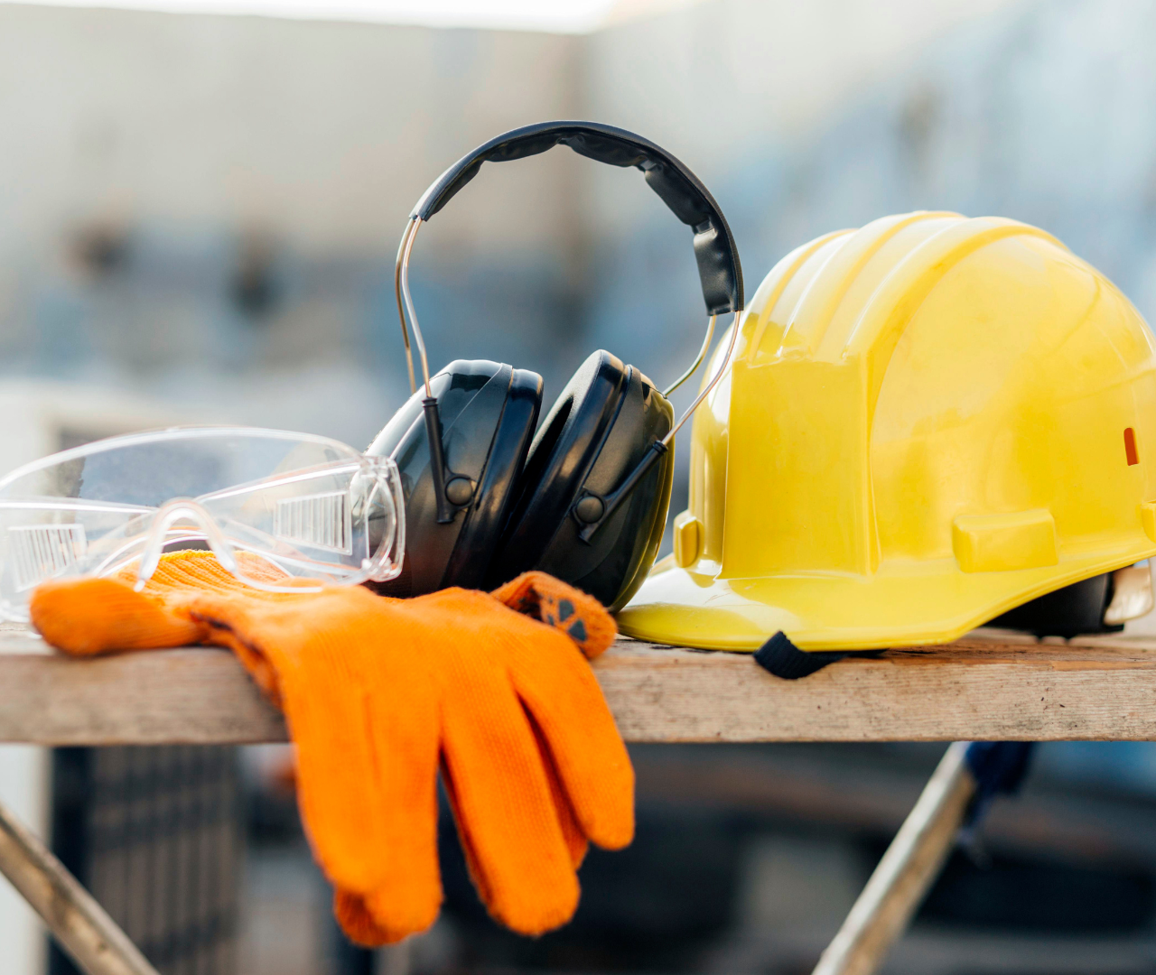Sicurezza in cantiere Dispositivi di sicurezza per cantiere con casco, guanti, occhiali e cuffie protettive